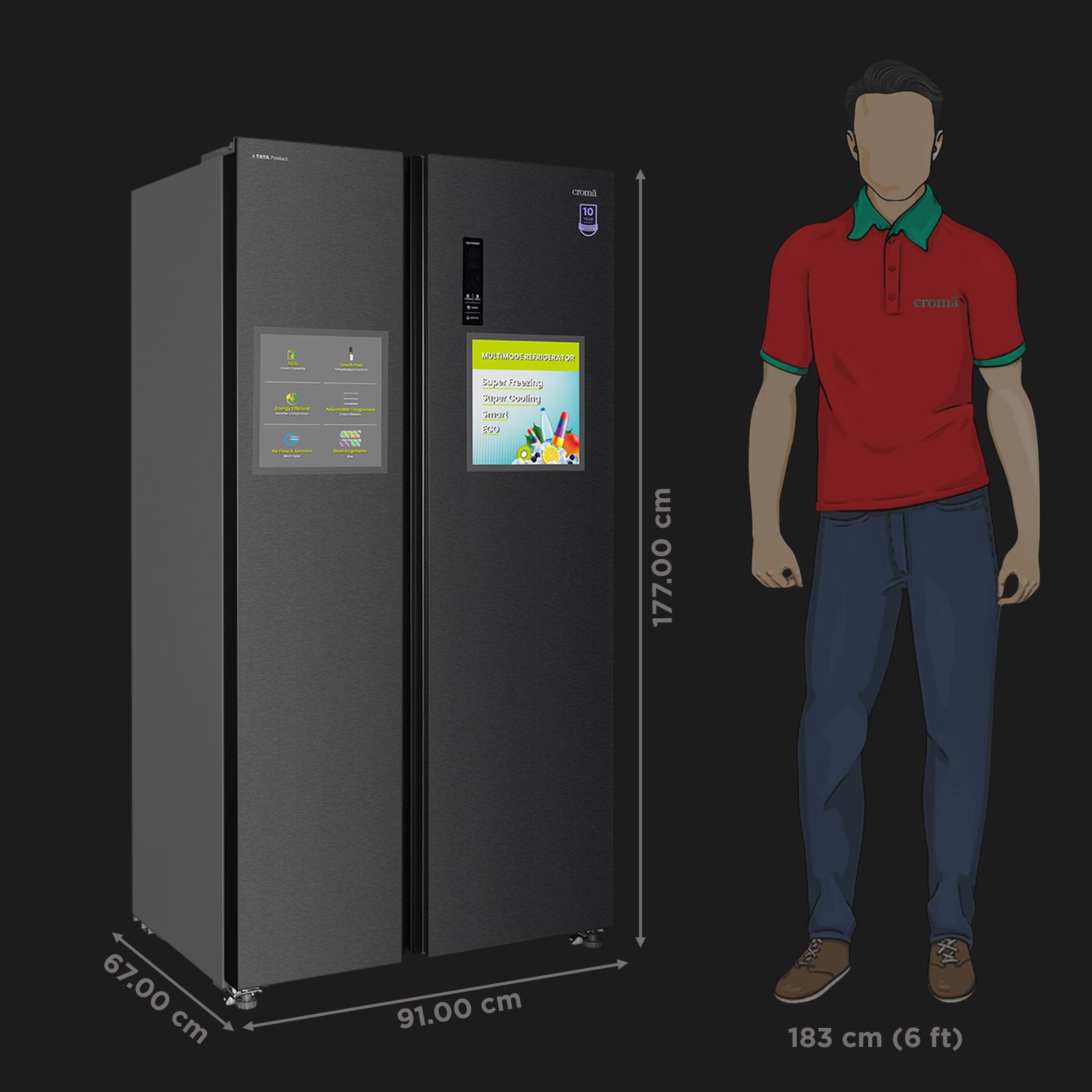 Buy Croma 563 Litres Frost Free Side by Side Refrigerator with